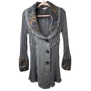 Sm Mystree Gray Wool Blend Knit Cardigan Sweater Boho Chic Artistic Eclectic